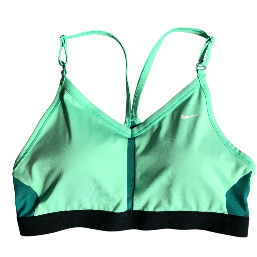 Nike Dri-FIT Indy Light-Support Padded V-Neck Sports Bra. Green black Large